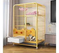 Indoor Cat Cage With Litter Box - Large Cat Cages Cat Crate Cat Playpen With Wheels Metal Kitten Cage Small Animals - For Small Animal Puppies Kitties Bunny,White/Yellow,Yellow-78x55x108cm