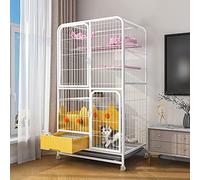 Indoor Cat Cage with Litter Box - Large Cat Cages Cat Crate Cat Playpen with Wheels Metal Kitten Cage Small Animals - for Small Animal Puppies Kitties Bunny, White/Yellow (Color : White, Siz