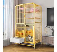 Indoor Cat Cage with Litter Box - Large Cat Cages Cat Crate Cat Playpen with Wheels Metal Kitten Cage Small Animals - for Small Animal Puppies Kitties Bunny, White/Yellow (Yellow 78x55x138cm)