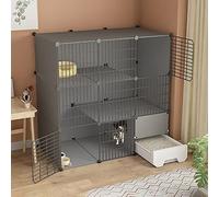 Indoor Cat Cage with Litter Box, Large Detachable Metal Small Animal Cage DIY 2/3 Tier Cat Cages, Anti-jumping Kitten Crate Indoor Use Pet Cages for Cats, Bunny, Chinchilla (111x49x109cm)