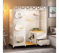 Indoor Cat Cage with Litter Box, Outdoor Cat Condo, Mobile Cat House with Wheels, Interactive Cat Villa, Easy to Clean, Spacious Design, 107x47x112cm