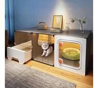 Indoor Cat Cage with Litter Box - Spacious Cat Condo and Cattery for Home Use, Ideal for Cats, White Finish