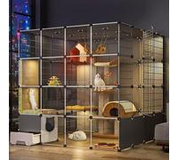 Indoor Cat Cage With Litter Box, Transparent Pet Playpen Kennel, Multi-Level Cat Enclosure With Platforms, Separate Toilet Design For Comfort And Privacy,57