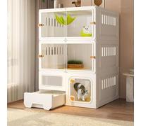Indoor Cat Cage With Litter Box, Transparent Villa, Enclosure for Happy Feline Friends OF(Size:106x46x71cm,Color:White)