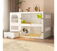 Indoor Cat Cage With Litter Box, Transparent Villa, Enclosure for Happy Feline Friends OF(Size:71x46x106cm,Color:White)