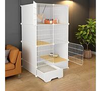 Indoor Cat Cage With Pull-Out Cat Litter Box, 2/3-Tier Diy Pet Playpen Detachable Dense Metal Wire Cat Villa Enclosure With Storage Cube Small Animal Fence Ho,White-a-75 * 49 * 127cm
