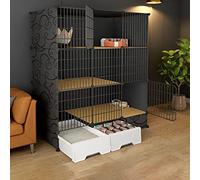 Indoor Cat Cage With Pull-out Cat Litter Box, 2/3-Tier DIY Pet Playpen Detachable Dense Metal Wire Cat Villa Enclosure With Storage Cube Small Animal Fence House ( Color : Black-B , Size : 111*49*127c