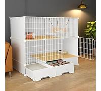 Indoor Cat Cage With Pull-out Cat Litter Box, 2/3-Tier DIY Pet Playpen Detachable Dense Metal Wire Cat Villa Enclosure With Storage Cube Small Animal Fence House ( Color : Black-B , Size : 111*49*127c
