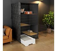 Indoor Cat Cage With Pull-out Cat Litter Box, 2/3-Tier DIY Pet Playpen Detachable Dense Metal Wire Cat Villa Enclosure With Storage Cube Small Animal Fence House ( Color : Black-B , Size : 111*49*127c