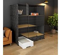 Indoor Cat Cage With Pull-Out Cat Litter Box, 2/3-Tier Diy Pet Playpen Detachable Dense Metal Wire Cat Villa Enclosure With Storage Cube Small Animal Fence Ho,Black-C-111 * 49 * 127cm