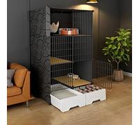 Indoor Cat Cage With Pull-out Cat Litter Box, 2/3-Tier DIY Pet Playpen Detachable Dense Metal Wire Cat Villa Enclosure With Storage Cube Small Animal Fence House ( Color : Black-B , Size : 111*49*127c