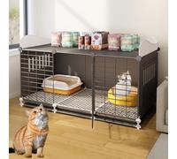 Indoor Cat Cage with Pull-out Trays, DIY Enclosure, Encrypted Foot Pads for Safety, Lockable Doors for Secure Pet Housing