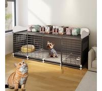 Indoor Cat Cage with Pull-out Trays, DIY Enclosure, Encrypted Foot Pads for Safety, Lockable Doors for Secure Pet Housing