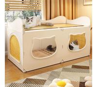 Indoor Cat Cage with Top Storage, Semi-Closed Cat Enclosure & Lounge Bed, Ideal Playpen for Kittens and Cats, Easy DIY Installation(White,90x35x45cm)