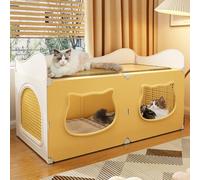 Indoor Cat Cage with Top Storage, Semi-Closed Enclosure & Lounge Bed, Ideal Playpen for Kittens and Cats, Easy DIY Installation