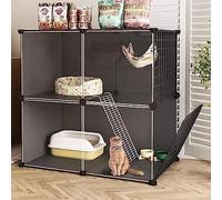 Indoor Cat Cage with Tray & Ladder - Spacious Cat Enclosure for Indoor Cats, Ferrets, Bunnies & Chinchillas, Easy to Clean, 75x49x73cm, Durable & Safe Design