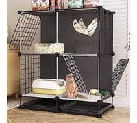 Indoor Cat Cage with Tray & Ladder - Spacious Cat Kennel Enclosure for Indoor Cats, Ferrets, Bunnies, Chinchillas & Squirrels (75x49x73cm) - Easy Cleaning & Comfort