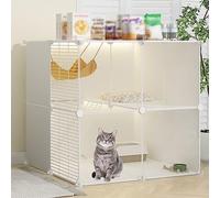 Indoor Cat Cages Assembled Enclosures Cat Playpen Diy Small Animal House Cat Villa With Cat Hammock,Cat Crates Exercise Place For Indoor Cats,White-28.3