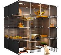 Indoor Cat Cages - Large Cat House with Litter Box, Transparent Design, Double-layer Weighted Platform, Easy Assembly Cattery Suite