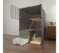 Indoor Cat Cages With Cat Litter Box,Large 2/3 Tier Detachable Metal Diy Cat Playpen For Small Animal,Exercise Place Ideal For 1-3 Cat,Black-75X95X111cm
