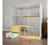 Indoor Cat Cages With Cat Litter Box,Large 2/3 Tier Detachable Metal Diy Cat Playpen For Small Animal,Exercise Place Ideal For 1-3 Cat,White-111x49x111cm-B