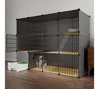 Indoor Cat Cages With Cat Litter Box,Large 2/3 Tier Detachable Metal Diy Cat Playpen For Small Animal,Exercise Place Ideal For 1-3 Cat,Black-147x49x111cm