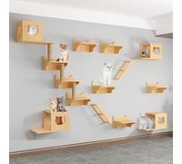 Indoor Cat Climbing Frame Set, Wall-mounted Cat Shelves, Jumping Platform, Nest, and Scratching Post for Cat Furniture, Solid Wood Design