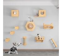 Indoor Cat Climbing Frame Set, Wall-mounted Cat Shelves, Jumping Platform, Nest, and Scratching Post for Cat Furniture, Solid Wood Design