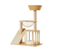 Indoor Cat Condo, Wooden Cat Climbing Tower with Slanted Scratcher and Slanted Scratcher, Space Saving Cat Rest Hub for Indoor Cats
