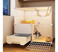 Indoor Cat Crate with Detachable Litter Box, 2-Tier Design for Exercise Space