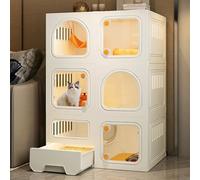 Indoor Cat Enclosure, Cat Cage with Litter Box and Transparent Door, 3-Tier PE Cats Tree, 2 Doors Cats Playpen, Easy to Set Up, Pet Cage
