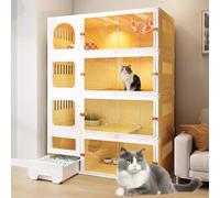 Indoor Cat Enclosure, Cat Cages Indoor with Litter Box, Cage for Cats Can Be Installed, Complete Accessories, Expansion Space(Yellow,105x45x140cm)