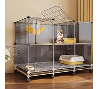 Indoor Cat Enclosure, Playpen with Top Cover, Crate with Wheels for Ferret, Chinchilla, Rabbit, Small Animals