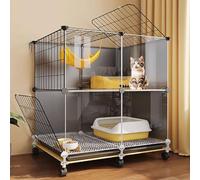 Indoor Cat Enclosure, Playpen with Top Cover, Crate with Wheels for Ferret, Chinchilla, Rabbit, Small Animals