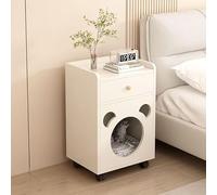 Indoor Cat Enclosure with Drawers - Wooden Bedside Table on Wheels for Easy Mobility