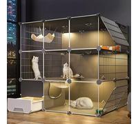 Indoor Cat Enclosure with Integrated Litter Box and Play Area, Transparent Design with Platforms, Multi-Cat Toilet System