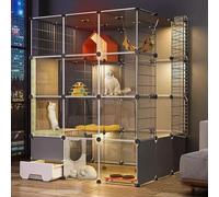 Indoor Cat Enclosure with Integrated Litter Box and Play Area, Transparent Design with Platforms, Multi-Cat Toilet System