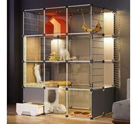 Indoor Cat Enclosure with Integrated Litter Box and Play Area, Transparent Design with Platforms, Multi-Cat Toilet System