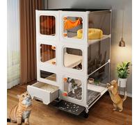 Indoor Cat Enclosure with Wheels, Secure Grid Area, and Litter Box Cabinet, Featuring Pull-out Tray for Easy Cleaning