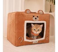 Indoor Cat House - Enclosed Cat Bed Cave for Indoor Cats & Small, Medium Dogs, Self-Warming Fluffy Pet Bed, Cozy Winter Shelter with Removable Cushion - Universal Cat Nest for All Seasons (Large)