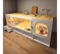 Indoor Cat House Enclosed with Litter Box Easy to Clean, Cat Kennel Outdoor for Small Space, Sturdy Cat Crates for Indoor Cats Easy to Assemble(Yellow,141 * 46 * 52cm)