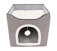 Indoor Cat House, Foldable Enclosed Cat Bed with Scratcher Cat House with Fluffy Hanging Ball Easy To Assemble for Older Cats Need Joint Support (2)