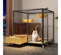 Indoor Cat House with Litter Box Enclosure Easy to Clean, Metal Cat Kennel Outdoor with Wheels Move Easily 2/3/4-tier Cat Enclosures Indoor with Accessories(Black,76 * 56 * 81cm)