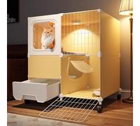 Indoor Cat House with Wheels - Enclosed Cat Cage for Small Spaces, Easy to Clean Litter Box, Lockable Windproof Design (70x35x78cm) - Perfect for Indoor Cats