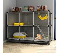 Indoor Cat HouseDetachable DIY Cat Playpen with Ladders & Bed Spacious Ferret Crate & Exercise Area for 14 Cats Ideal Cat Enclosure (Size: 107x47x82cm)