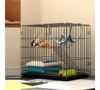 Indoor Cat Kennel, Foldable Tiered Small Animal Cage with PVC Tray, Space-Saving Iron Frame Design for Easy Storage and Ample Activity Space