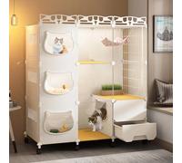 Indoor Cat Kennel with Litter Box - Large Transparent Sturdy Pet Cage for Cats and Small Dogs - Spacious Luxury Pet House