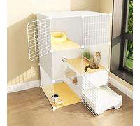Indoor Cat Litter Box & Playpen 2/3 Tier Cat Crate Enclosure for Small Animals Ideal Exercise Space for 13 Cats/Dogs Stylish White (75x49x109cm)
