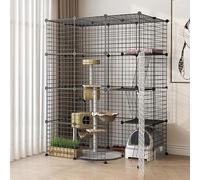 Indoor Cat Playpen, DIY Metal Wire Kennel with Large Capacity Storage, Detachable and Foldable Design for Easy Interaction, Cat Villa