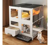 Indoor Cat Playpen with Encrypted Grid, Large DIY Cage, Easy Clean Pull-out Tray, Heightened Bottom for Comfort and Security